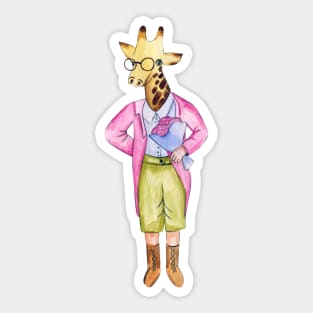 Funny Vintage Giraffe with Flowers Sticker